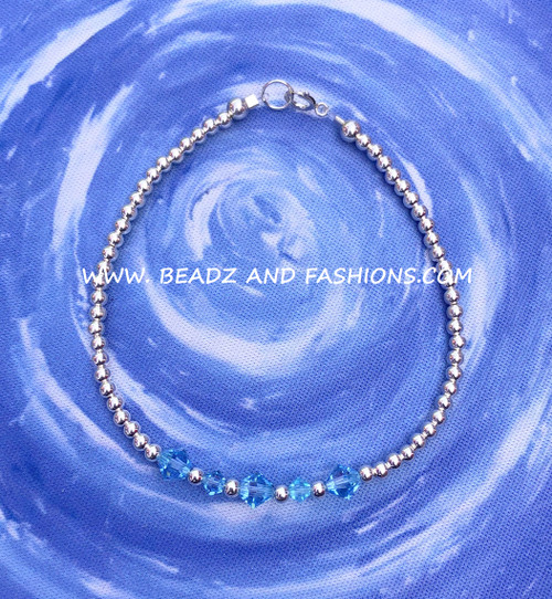 Sterling silver MARCH birthstone bracelet #2