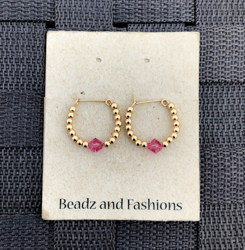 14k gold XS October pink hoop earrings