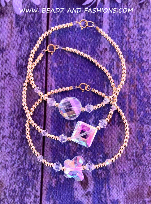 14k gold 3pc Clear stack bracelet set #16