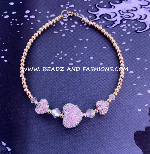 14k gold Mini small heart pave bracelet #2