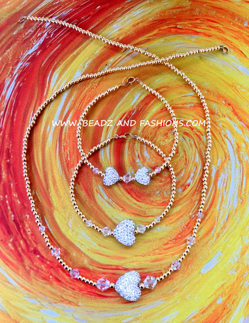 14k gold 3pc pave heart set #5B