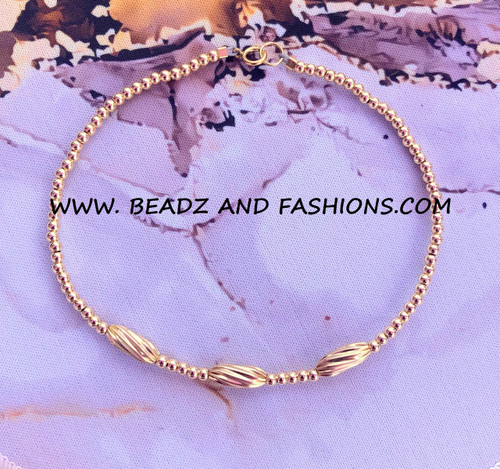 14k All gold BARREL TWIST Anklet #4A