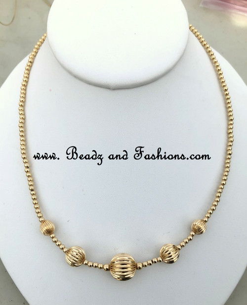 14k gold  All gold corrugated ball necklace #1