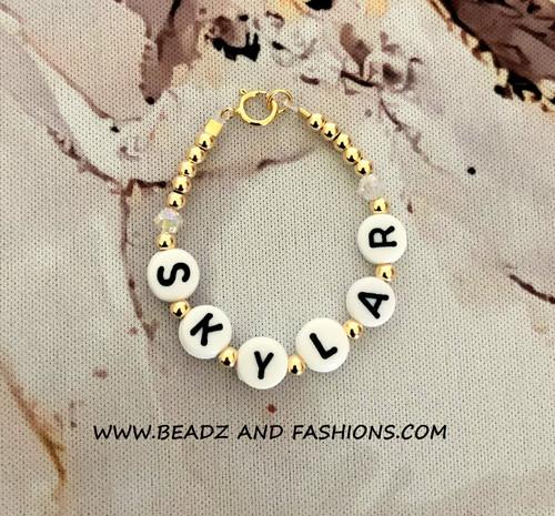 14k gold CLEAR Name bracelet kids #8