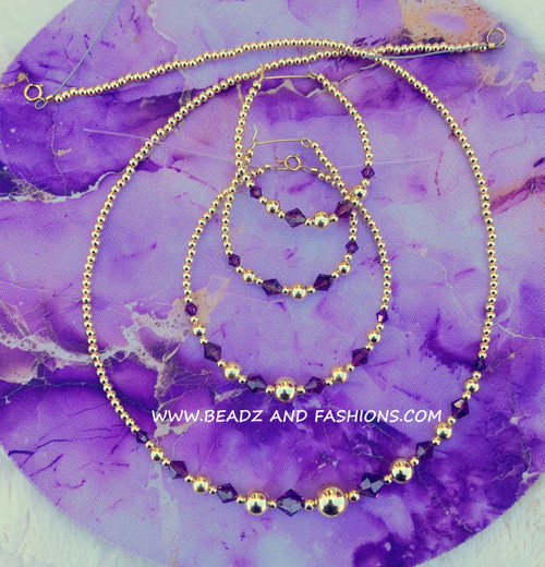14k Gold 3pc February birthstone set #3