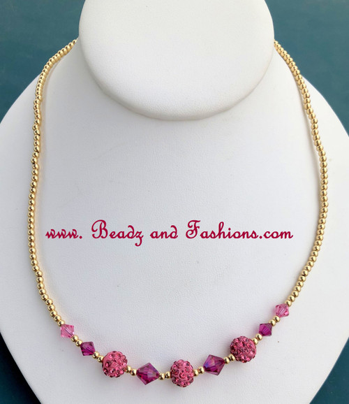 14k gold filled pink & fuschia pave necklace