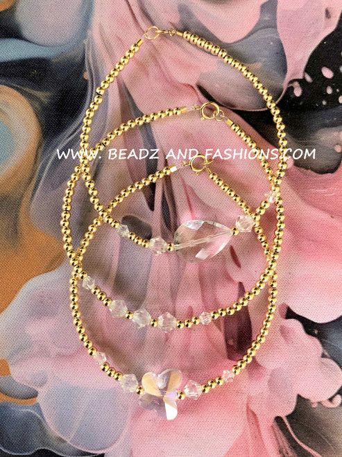 14k gold 3pc Clear stack bracelet set #17