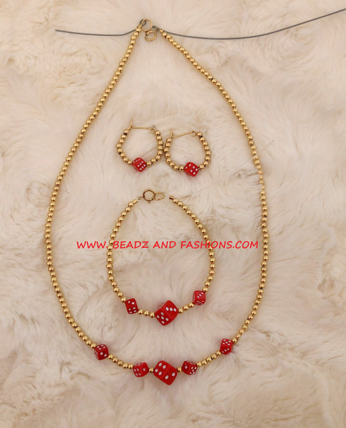 14k gold 3pc RED dice kids set #1