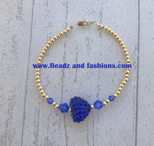 14k gold blue heart pave bracelet