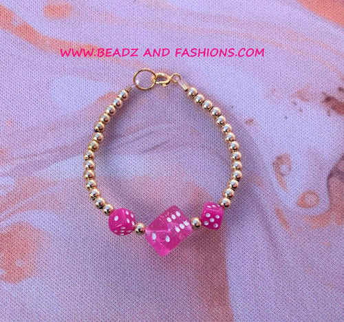 14k gold PinK dice bracelet kids #6