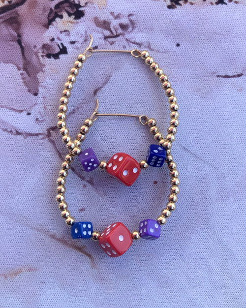 14k gold ANY SIZE RAINBOW dice  earring #1.