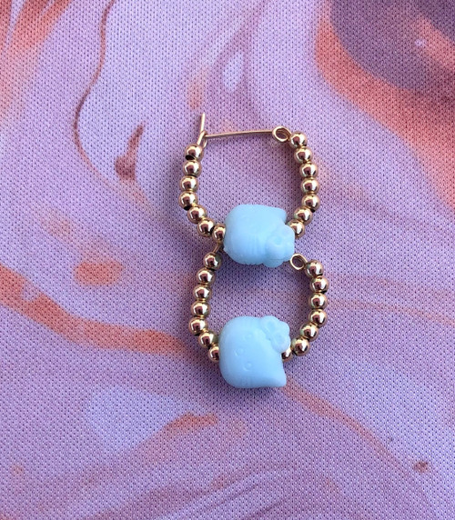 14k gold BLUE XS hello kitty blue earrings