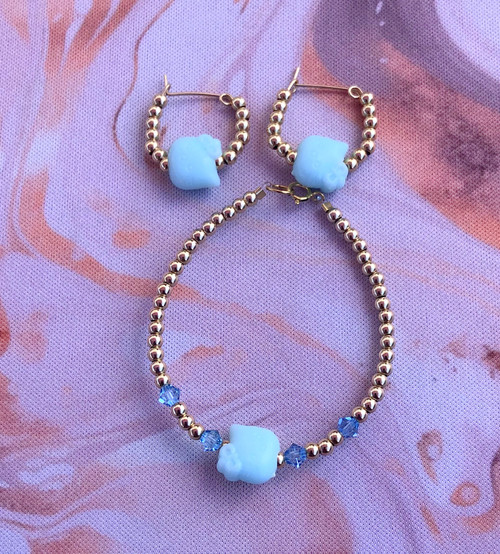 14k gold 2pc blue kitty set #1 kids