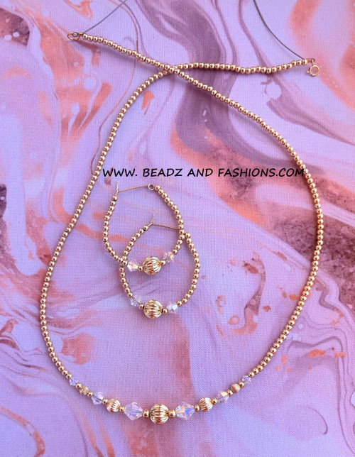14k gold ANY COLOR 2pc Ball & CRYSTAL set #1E