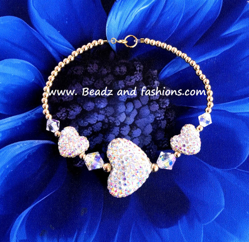 14k gold TRI heart pave bracelet #2