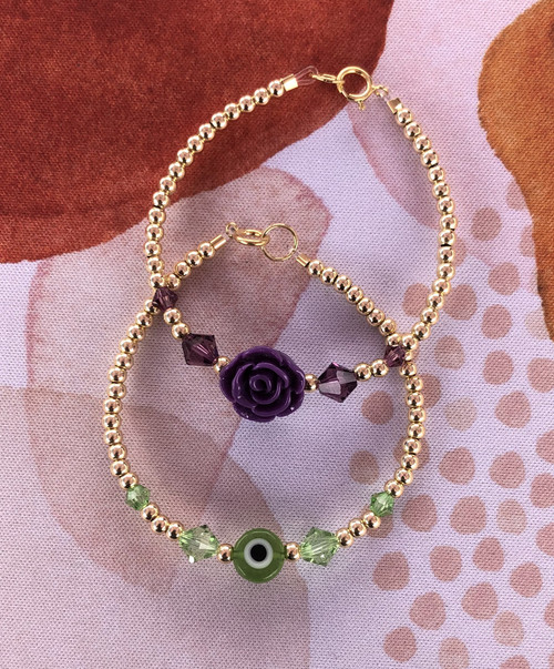 14k gold 2pc MIX stack bracelet kids set #9