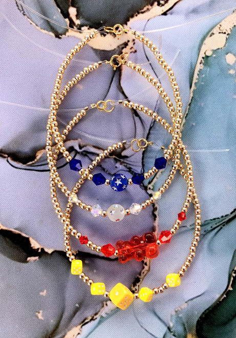 14k gold 4pc BIRTHSTONE stack bracelet set #7