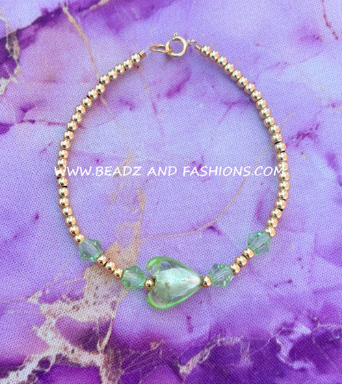 14k gold green heart bracelet #2