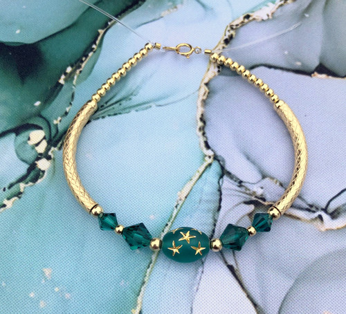 14k gold MAY Medium oval stardust bangle #1