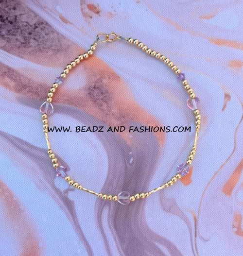 14k gold JUNE hearts spacer Anklet #1A
