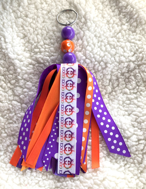 PURPLE & ORANGE Design Large tassel Keychain #1