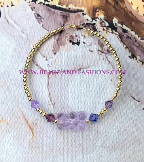 14k gold PURPLE MIX TEDDY BEAR bracelet #2