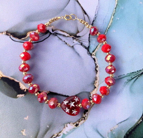 14k gold July LARGE Heart stardust RONDELLE bracelet