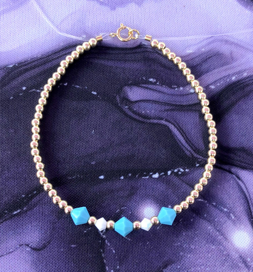 14k gold Blue & White bracelet #1a