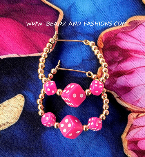 14k gold ANY SIZE pink dice earring #1