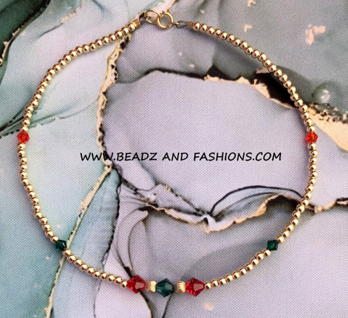 14k gold Green & Red birthstone Anklet #2
