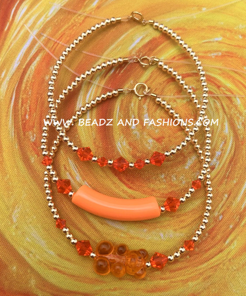 14k gold 3pc orange bracelet set #4