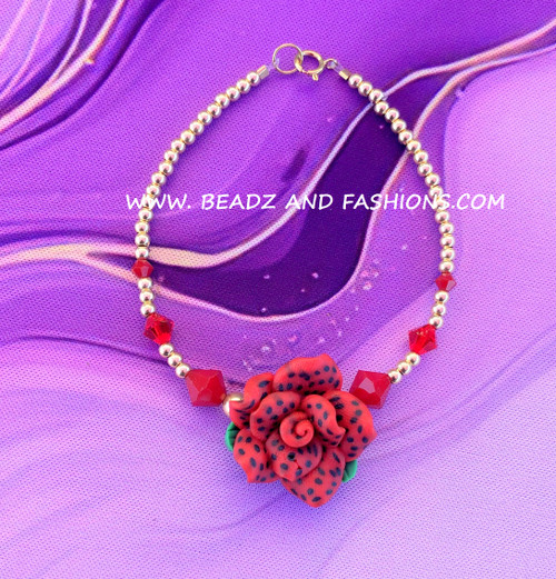 14k gold RED  flower bracelet