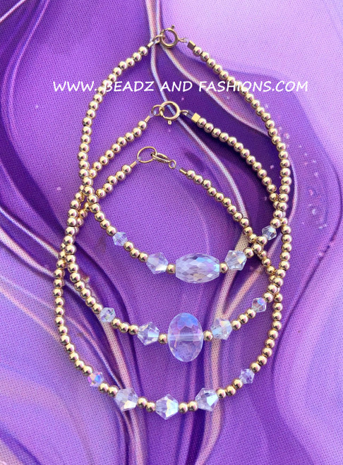 14k gold 3pc Clear stack bracelet set #19