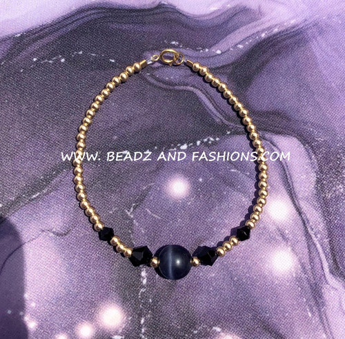 14k gold black cat eye bracelet #1A