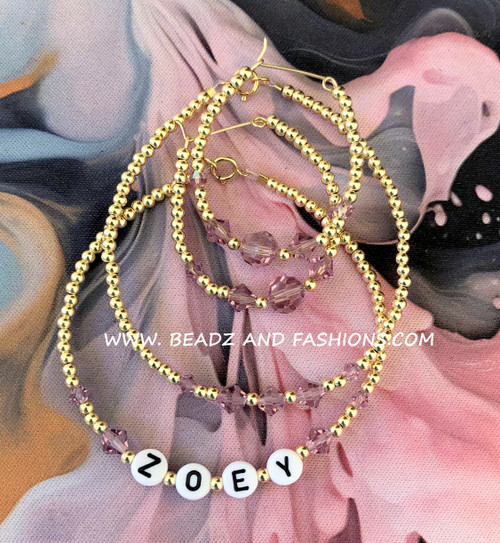 14k gold 3pc ANY COLOR Round NAME set #1