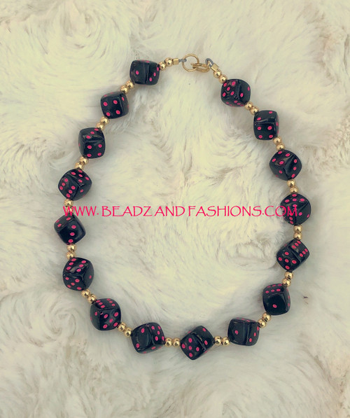 14k gold BLACK & PINK dice anklet #1A