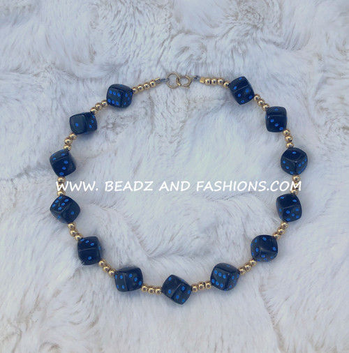14k gold BLUE & BLACK dice anklet #8.