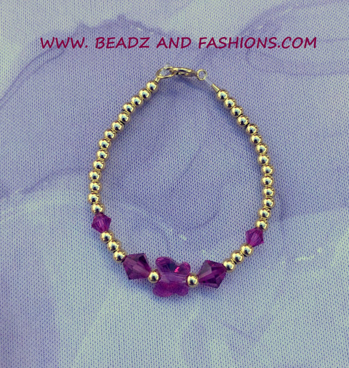 14k gold FUSCHIA butterfly bracelet kids.