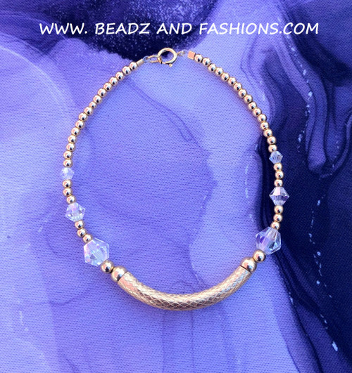 14k gold clear crystal half bangle