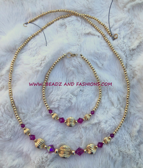 14k gold 2pc ANY COLOR Ball & CRYSTAL set #60B