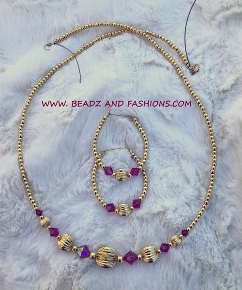 14k gold 2PC ANY COLOR Ball & CRYSTAL set #60E