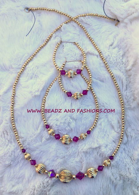 14k Gold 3PC ANY COLOR ball & crystal set #1