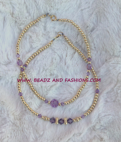 14k gold 2pc ANY COLOR crystal anklet set #5