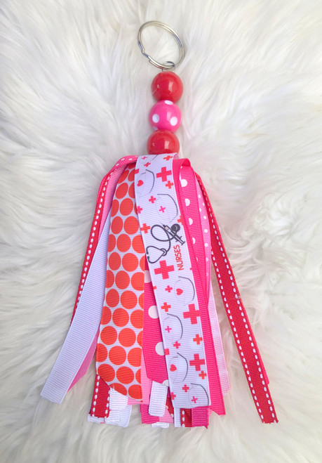 Nurse pink tassel large keychain #1