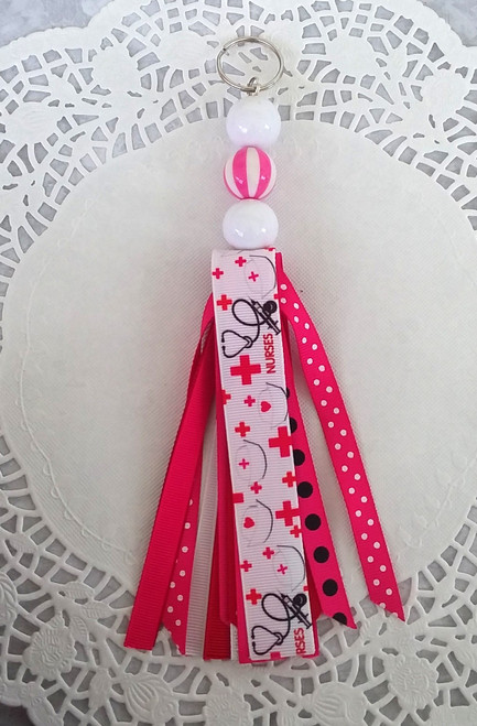 Nurse pink tassel large keychain #1