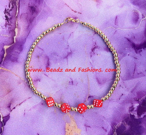 14k Gold Red Dice bracelet #4