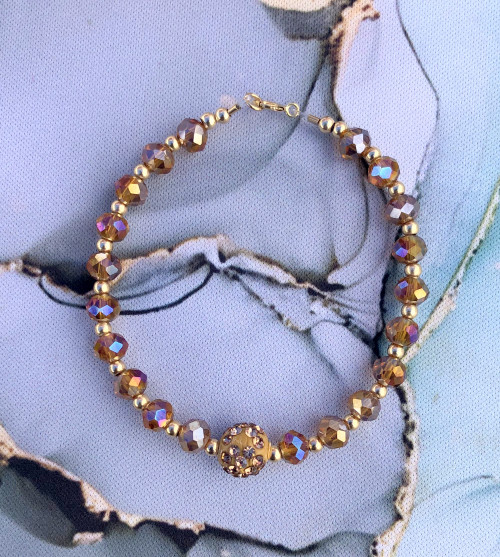 14k gold Brown pave RONDELLE bracelet