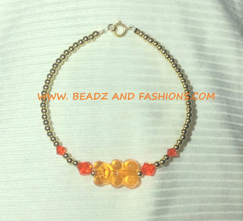 14k gold orange TEDDY BEAR bracelet
