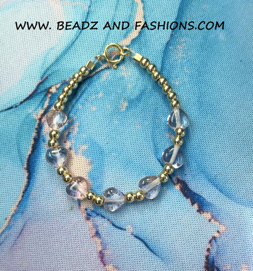 14k gold pink heart bracelet kids #4