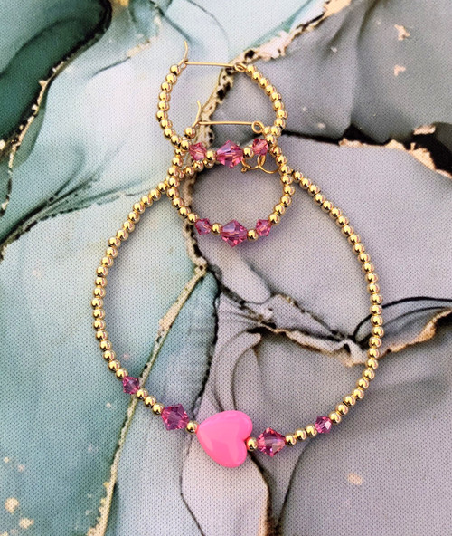 14K 2pc OCTOBER heart set #1